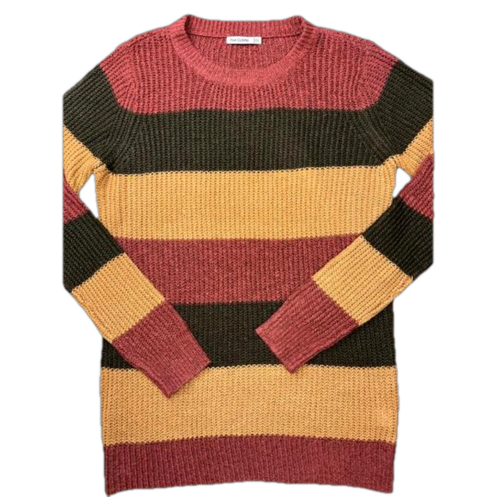 PINK CLOVER womens color block striped size medium crewneck tunic stripe sweater